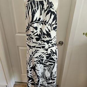 Ann Taylor Black and White Leaf Print Midi Dress